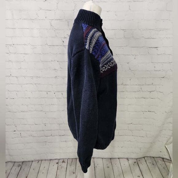 Chaps Navy Blue Turtleneck Sweater with Colorful Chest Design - Picture 3 of 7
